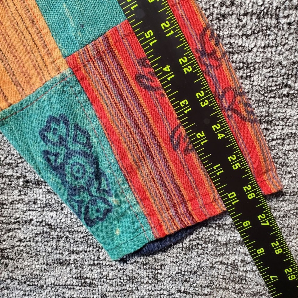Handmade Nepalese Patchwork Block Print Tunic‎ Shirt Mens Large Blue Orange Boho - Picture 10 of 12